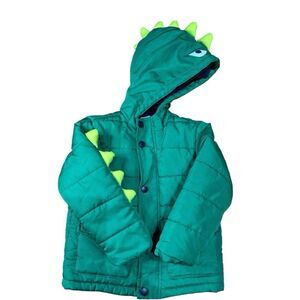 Little Me Toddler Boys Green Dinosaur Puffer Jacket Coat 3D Spikes 2T